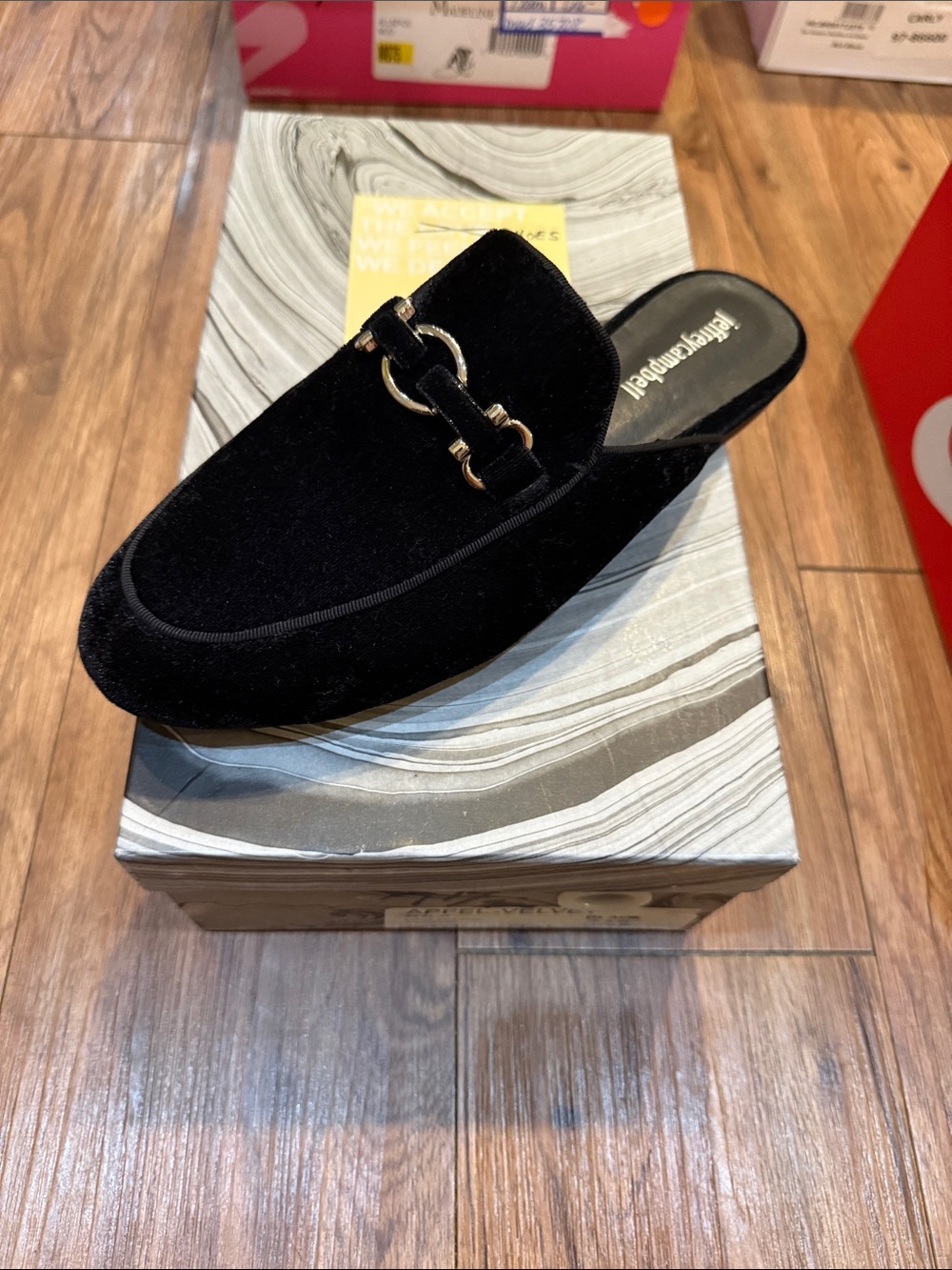 Jeffrey Campbell Black Velvet Slip-On Mule with Gold Bit